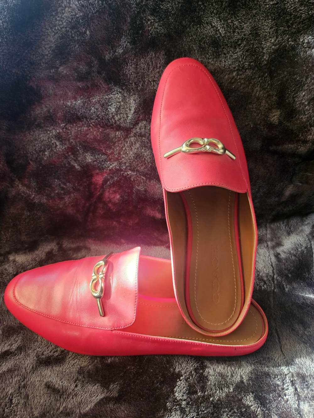 Women’s Red Slip-On Loafers with Gold Accent